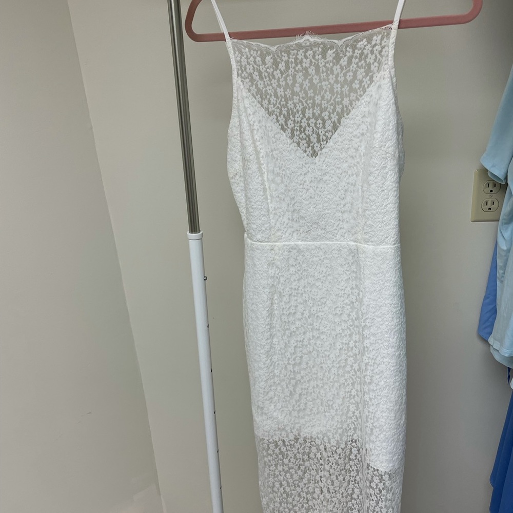 White keepsake lace midi dress